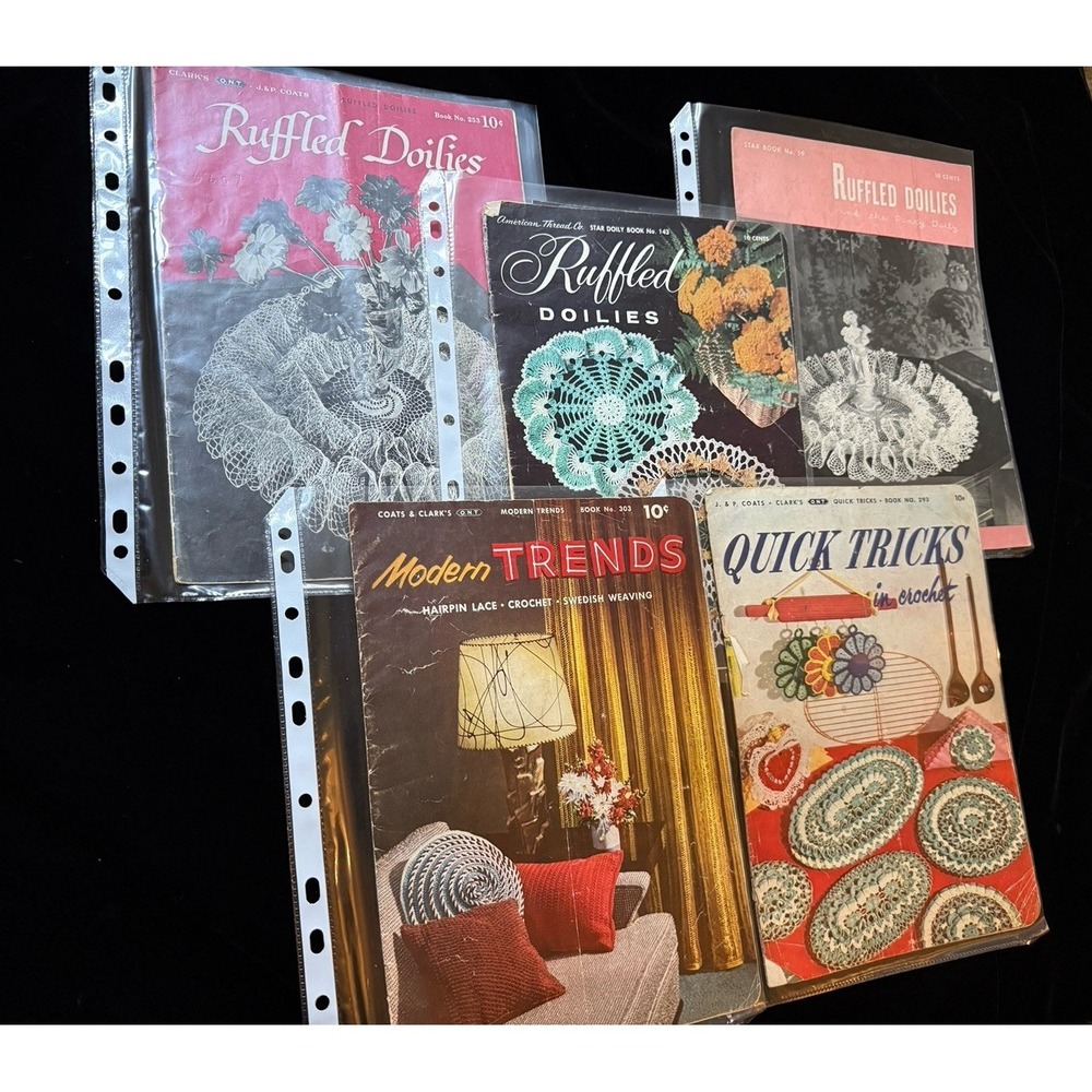Vintage 50s Crochet Books Lot of 5 Ruffled Doilies Quick Tricks Lace Trends